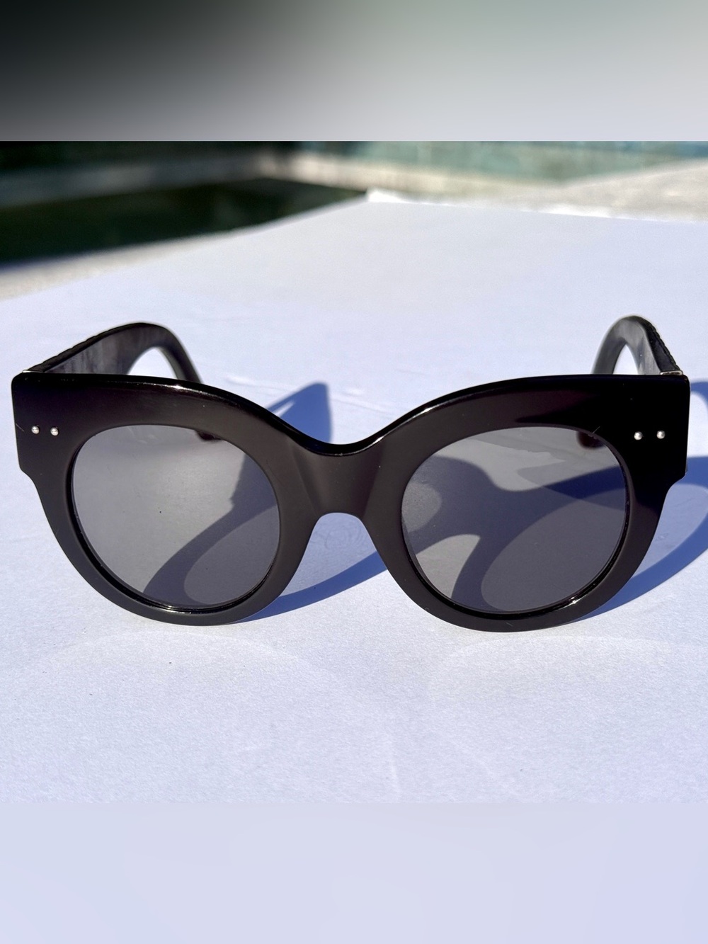 Bottega Veneta Black Retro Chunky cat eye Sunglasses with Leather sides